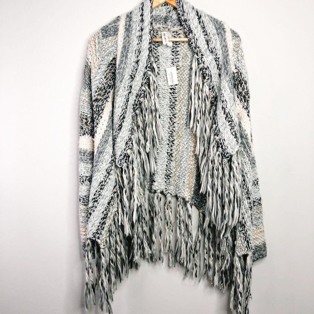 Bethany Mota Fringe Tweed Sweater Cardigan